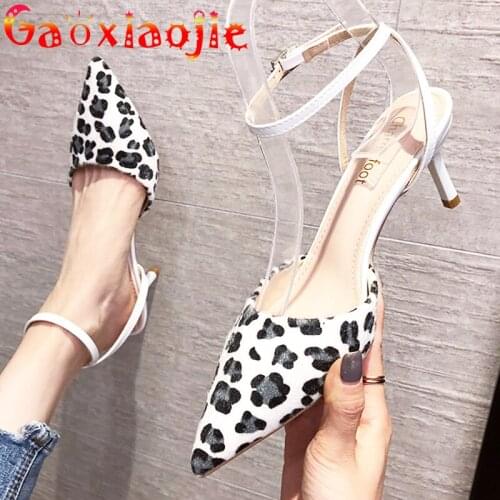 Gaoxiaojie Women Shoes 2021 New Summer Pointed Toe Cross Belt Everyday Sandals vogue Sexy Leopard Print Baotou Career High Heels