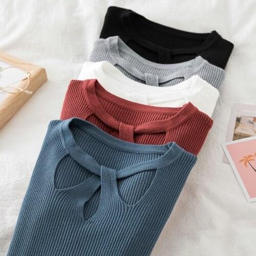 Hollow Out Sweater Women Fashion 2021 Autumn Winter Black Tops Knitted Pullovers Long Sleeve Jumper Pull Femme Clothing