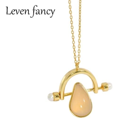 925 Sterling Silver Natural Gemstone Drop Pendant Necklace Gold Chain Teardrop Pink Rose Quartz Semi-precious Stone Necklace