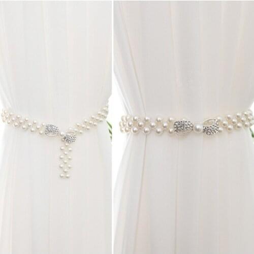 1pc Curtain Tieback Pearly Bow Pattern Clasp Stainless Steel Rope Tie Holdback Indoor Home Decor