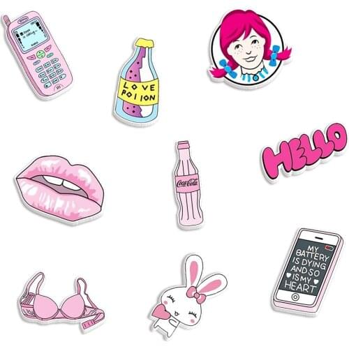 Fashion Styles Planar Resin Printed Pink Color For Hair Bow DIY Charms Decoration Jewelry Making 10pcs