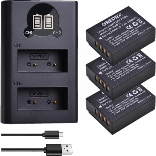 1400mAh NP-W126 NPW126 NP-W126S Battery + NP W126 Charger with Type-c for Fujifilm X-T1 X-T20 X-T3 X-T30 XT20 X-T2, X-A1 X-A2