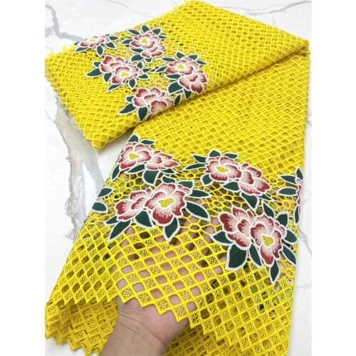 2021 High Quality Embroidery Swiss Water Soluble Lace Fabric With Stones 5 Yards African Cord Lace Fiber Guipure Material NI5514