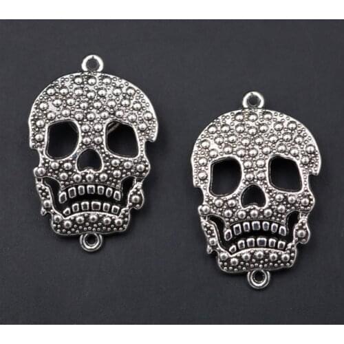 6pcs Silver Plated Skull Charm Punk Style Necklace Bracelet DIY Handmade Metal Jewelry Alloy Connectors 34*22mm A827