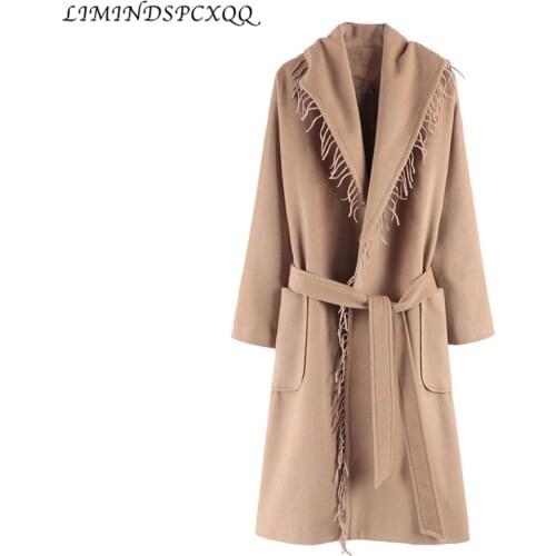 Abrigo De Lana Abrigos Coreanos Plus Size Coat Fashion Ropa Mujer Invierno Chaquetas Bayan Mont Habit Femme Winter Belt Tassel