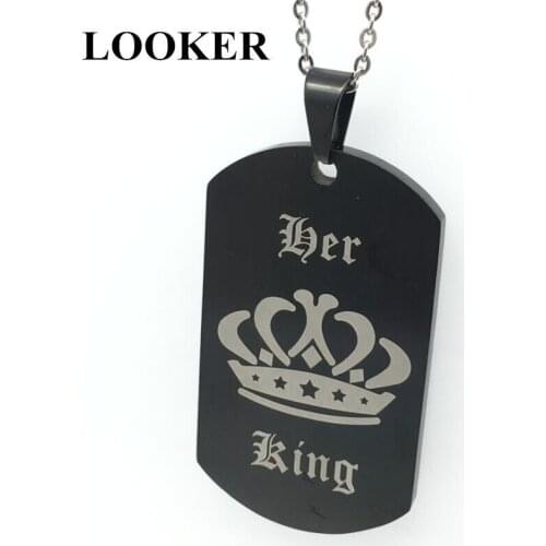 LOOKER Tags Pendant Couple Necklace Her King & His Queen Crown Necklace Military Army Cards for Lover Dropshipping