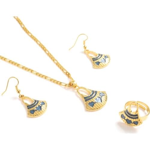 Blium bag Pendant Chain Necklaces Earrings ring Gold Color PNG Jewellery Set Papua New Guinea Wedding party women girls gifts