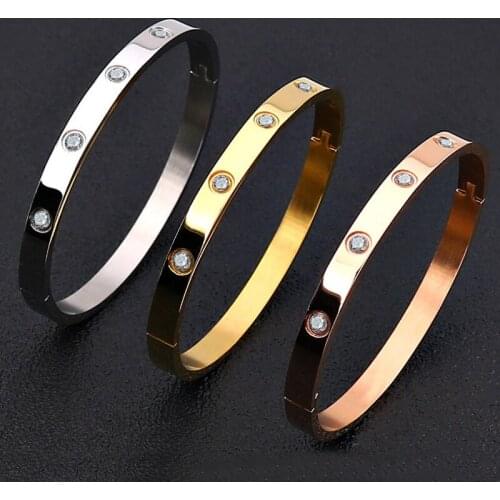 Fashion Love Jewelry Crystal Cuff Bracelet for Women/Men 4MM/6MM Gold Color Stainless Steel Bracelets & Bangles Bijoux bileklik