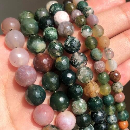 Natural Stone Faceted India Agates Beads for Jewelry Making Round Onyx Loose Beads 4 6 8 10 12mm Diy Bracelet 15inches Perles