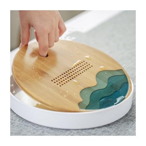 Household Tea Tray Bamboo Water Storage Japanese-style Simple Tea Set Round Bamboo Wood Panel Melamine Bottom