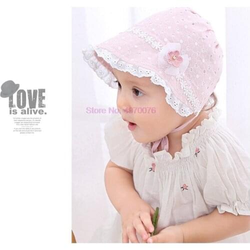 DHL 50pcs Girls Princess Hollow Baby Girls Sun Hat Cap Lace Cotton Kids Flower Cap