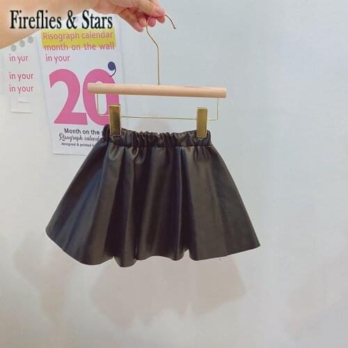 Spring Autumn Girls Pu Skirt Baby Pleated Skirt Kids Skirt Children Mini Skirt Toddler Bottoms Black Faux Leather 2 To 7 Yrs