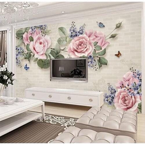 Home Decor Living Room Wall Covering Custom 3d Mural Wallpaper Vintage Brick Wall Peony flower TV Background 3D Mural Wall Paper