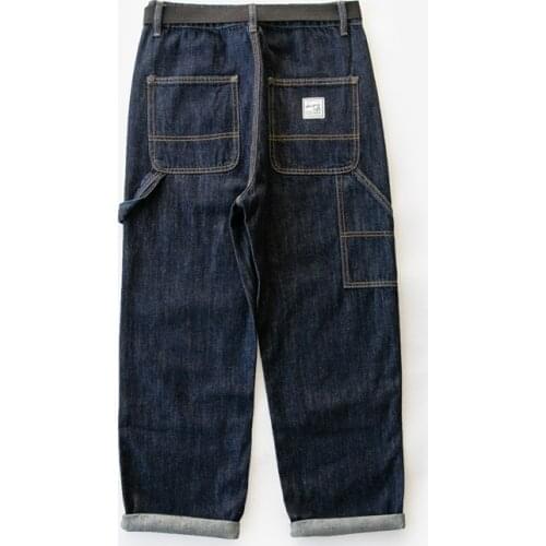 Spring Autumn Mens Pants Outdoor Climbing Trekking Camping Labor Cargo New Straight Waistband Splicing Wide Leg Denim Jeans