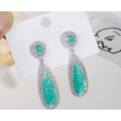 EYER 2021 Luxury New Unworldly Temperament Light Blue Crystal Ice Zircon Pendant Drop Earrings For Women Banquet and Dating Gift