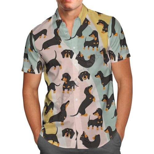 Hawaii Shirt Hawaiian beach Summer Funny Dachshund 3D Printed Mens Shirt Harajuku Tee hip hop Casual shirts 02