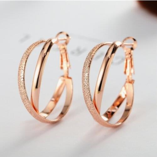 Geometric Round Circle Hoop Earrings Double Hollow Fashion Elegant Fashion Women Exquisite Jewelry Accessories