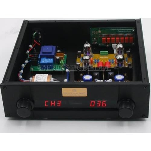 Finished Black PRT05A 12AX7 Tube Remote Control Preamplifier HiFi Stereo 4 Way Input 1 Way Output Preamp