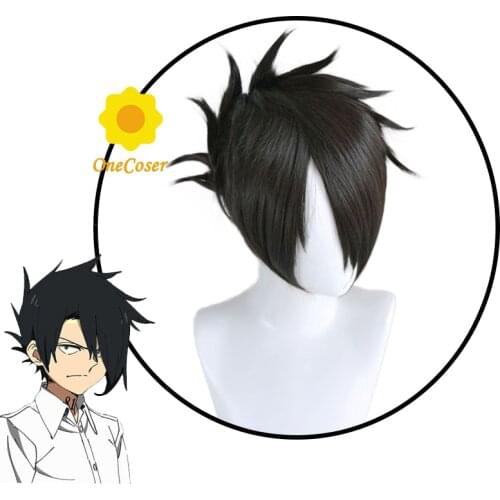 Anime The Promised Neverland Ray Cosplay Black Short Wig Yakusoku no Neverland Heat-resistant Fiber Hair + Wig Cap Party