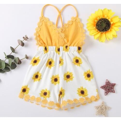 Romper Baby Girl Summer Clothes Toddler Baby Girls Sunflower Printed Overalls Shorts Sling Sleeveless Elastic Romper Jumpsuit