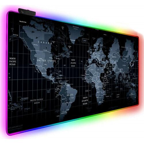 RGB Gaming Mouse Pad Gamer Computer LED Lighting USB Large World Map Mousepad Colorful Non-slip Desk Pad Mice Mat