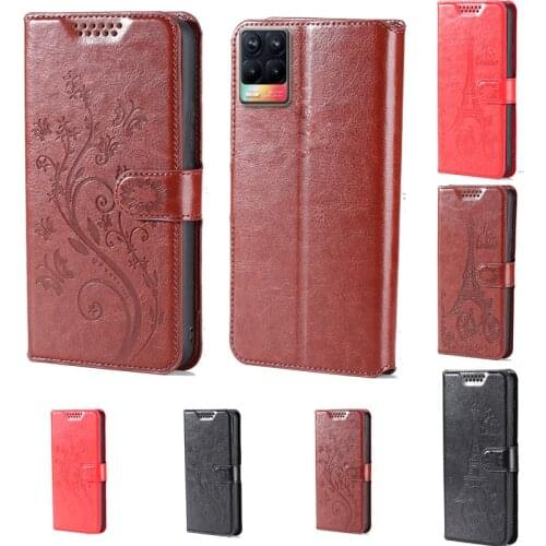 For Oppo Realme 8 4G intaglio icon butterfly flower Tower Flip Leather Wallet Phone Case For Oppo Realme 8 Pro cover card slot