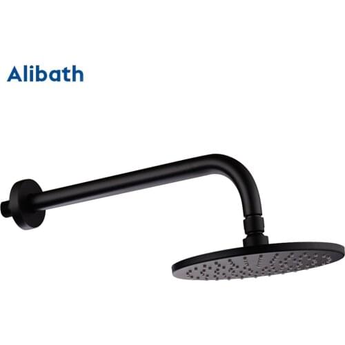 Matt Black Round Rain Shower Head Black Shower Arm Wall Mouned and Ceiling Mounted Brass Bathroom Shower