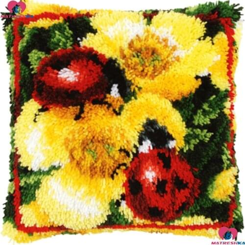 Latch Hook kits Pillowcase flower ladybug Handmade Printed set Cushion Latch Hook Rug Kits DIY Needlework Set Unfinished decor