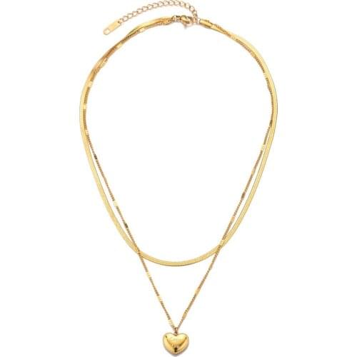 Stainless Steel Gold Heart Engrave Love You Long Chain Pendant Necklace Women Minimalism Jewelry Necklaces Gift For Him