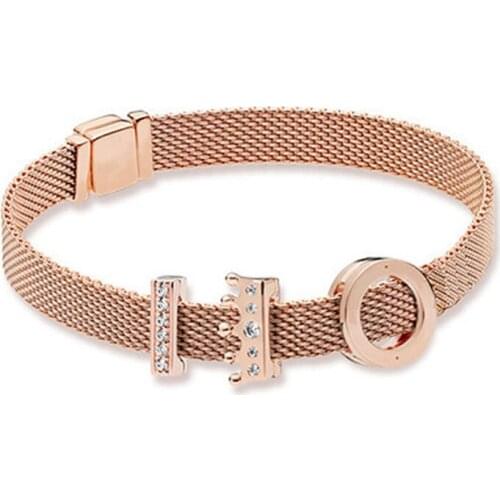 NEW 100% 925 Sterling Silver Reflexions Bracelet Set Rose Gold Fashion Elegant Fit European DIY Original Charm Bead Jewelry Gift