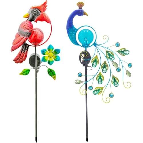 New Design Home Decoration Garden Metal Colorful Peacock Solar Lights Stake Waterproof Landscape Outdoor Lights Accessories