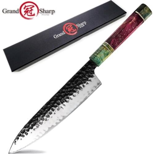 Chef Knife 8 Inch Handmade Japanese Gyuto 3 Layers AUS-10 Hand Forged Blade Stainless Steel Meat Fish Vegetables Cooking Slicing