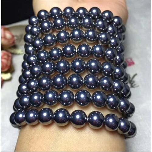 Genuine 6mm 8mm Natural Terahertz Wave Bracelets Women Female Stretch Three 3 Laps Round Bead Bracelet