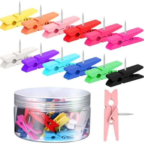 PPYY-60Pcs Wooden Clip Pushpin Office Stationery Color Pushpin Cork Board Photo Wall Small Clip Pushpin