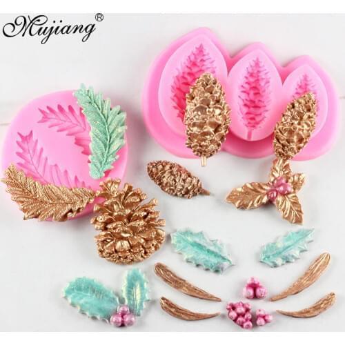Christmas Silicone Cake Fondant Mold Pine Cone Holly Leaf Chocolate Molds DIY Party Cake Decorating Cupcake Baking Candy Mould