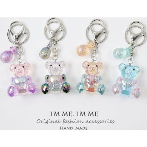 DIY Crystal Jelly Teddy Bear Candy Rubber Laser Kids Keychain For Women Trinket Key Chains Ring Car Bag Pendent Charm D751
