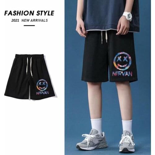 2021 Fashion Hip Hop Pants Korean Smiley Printed Shorts Summer Mens Shorts Mens Harajuku Streetwear Sports Men Clothing