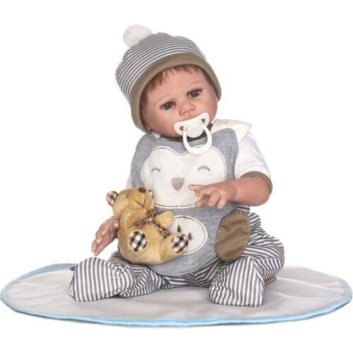 20inch Full Body Silicone Reborn delicate boy doll with bear Toddler pretty Toys best Xmas Birthday Gift bonecas toy Present