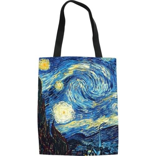 Famous Van Gogh Painting Print Canvas Shopping Bags Women Casual Totes Eco Friendly Shoulder Versatile Sack Lady Shopper Handbag
