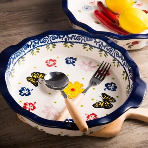 9-Inch Plate Pizza Cheese Baked Rice Dish Ceramic Fruit Plate Living Room Creative European Household Personalized Wavy lace