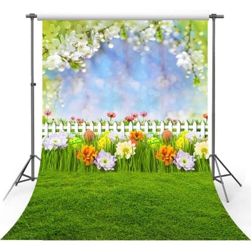 Vinyl Photography Backdrop Spring Season Green Lawn Wildflower Sunlight Decor Children Background Booth Photo Studio