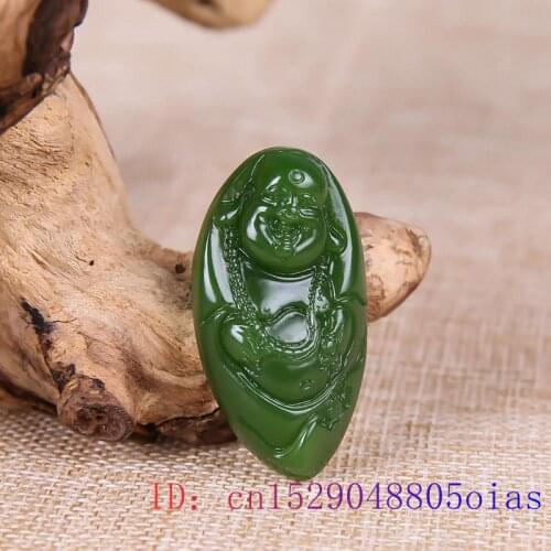 Green Jade Maitreya Pendant Jewelry Men Gifts Natural Women Jadeite Gemstone Amulet Carved Chinese Buddha Fashion Necklace