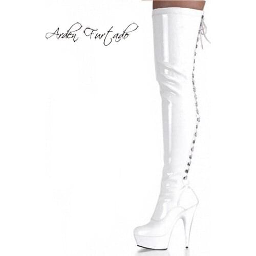 Arden Furtado 2021 spring autum Fashion Womens Shoes Red White Cross tied platform Stilettos Heels Over The Knee Boots Elegant