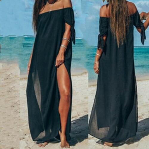 Kayotuas Women Bikini Cover-Up Summer Swimsuit Sexy Beach Chiffon Long Elegant Solid Bathing Outfit Loose Beachdress