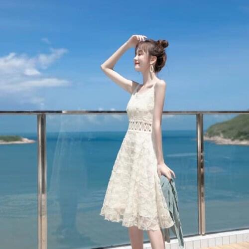 Summer Lace Dress Robe Femme Women 2021 Clothing Temperament Sweet Hollow Suspender Dress Fashion Sweet Slim Vestidos zh1108