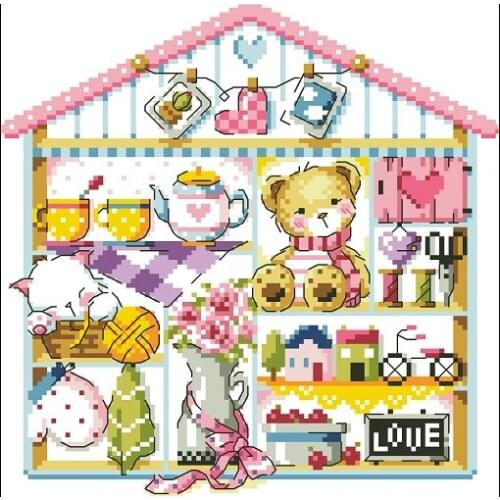 Gold Collection Lovely Counted Cross Stitch Kit Petite Decoration Box Doll Bear House Love SO