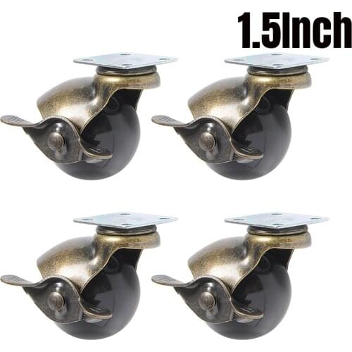 1/4PCS 360 Degree Swivel Caster Wheels Ball Caster Wheels With Top Plate No Noise Wheel For Furniture Cabinet 1.5Inch with Brake