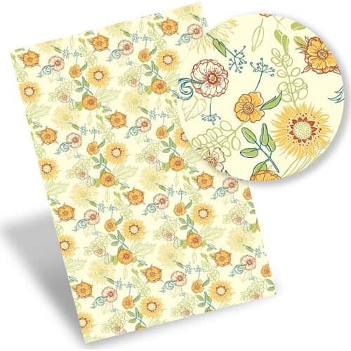 Faux Synthetic Leather Fabric Sunflower Printed Sheets For DIY Hairbows Bags Scrapbooking Crafts Home Supplies 22*30cm/0.8mm 1pc