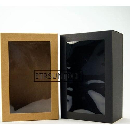 100pcs Clear Window Kraft Paper Rectangle Box Universal Folding Toy Clothes Hat Gift Packaging Box 150*85*230mm
