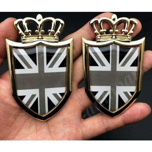 2pcs Golden The Union Jack UK Flag Crown Shield Car Emblem Badge Decal Sticker